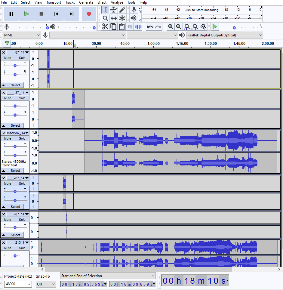 Session recordings organised by particpant connection - labelled with IP